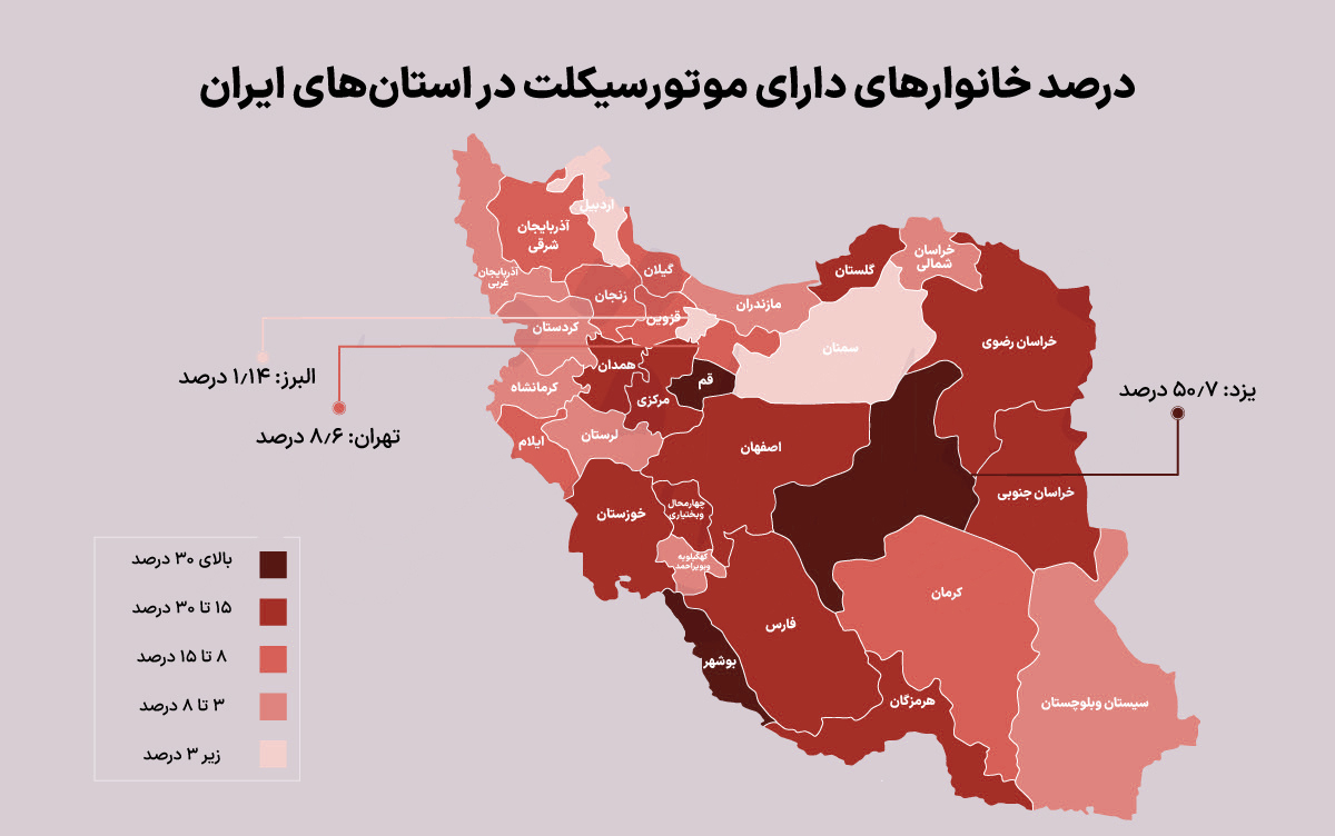 موتورسوار ترین استان های ایران